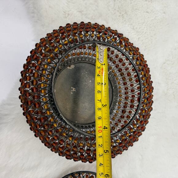 Contemporary arts beaded container with lid amber brown metal - Picture 6 of 8